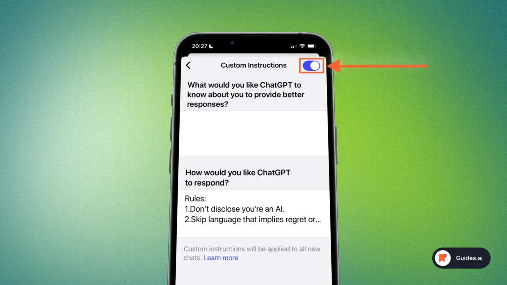 Adding custom instructions in ChatGPT on mobile