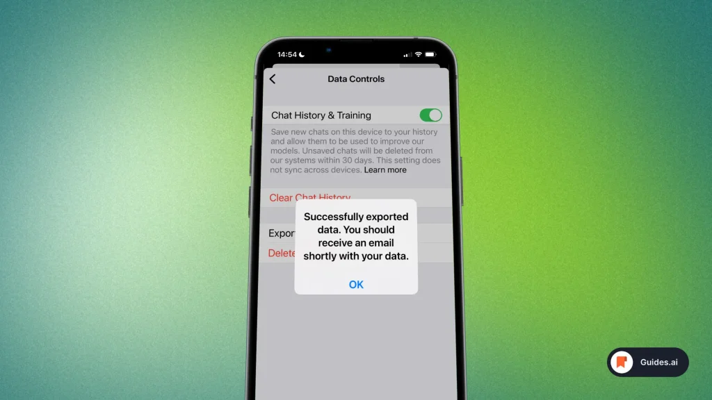ChatGPT confirming data has been exported