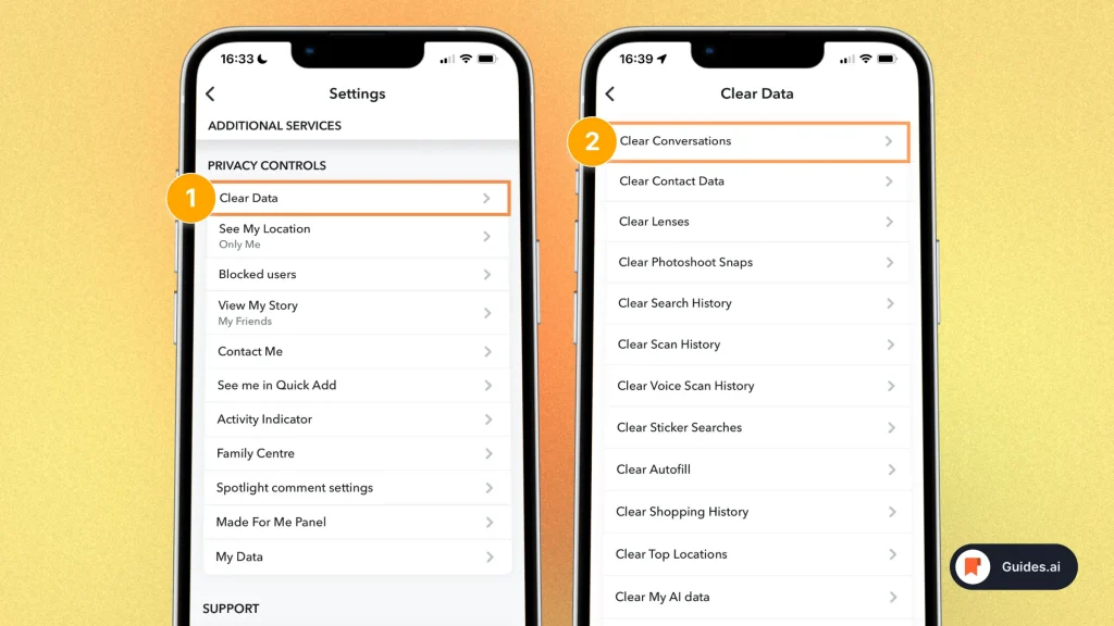 Clearing chat data to remove Snapchat AI