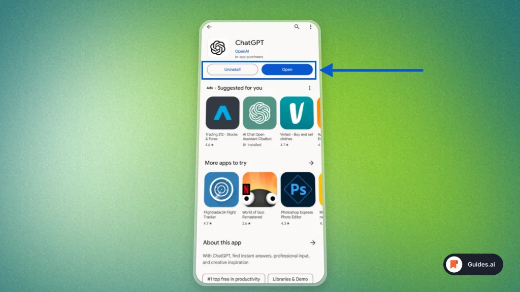 Opening ChatGPT from Play Store on Android