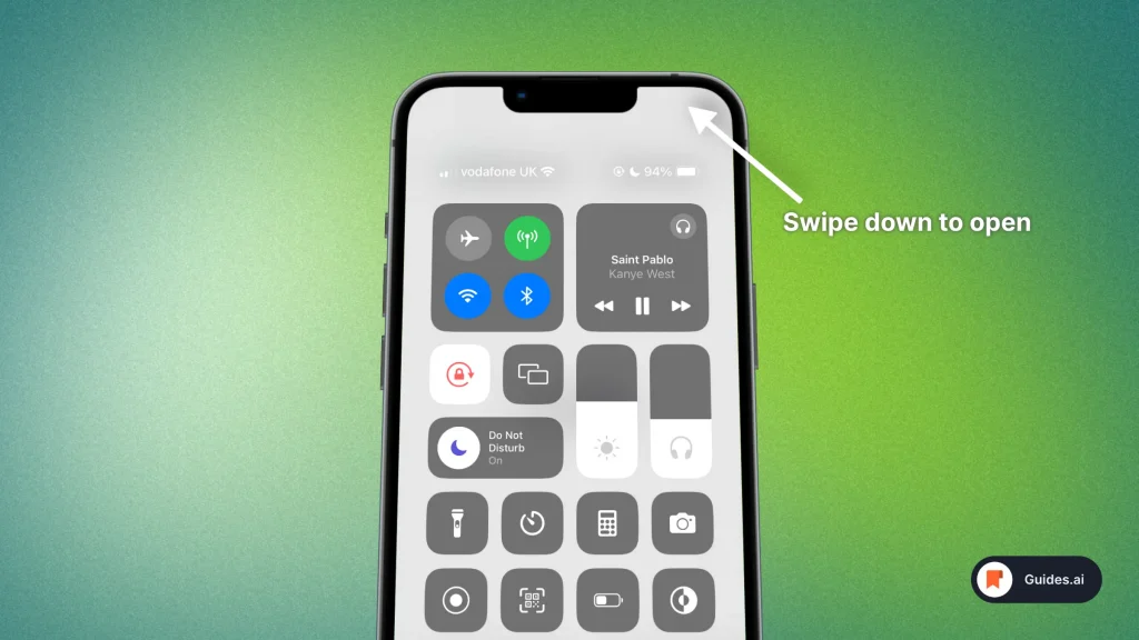 Opening Control Centre on iPhone