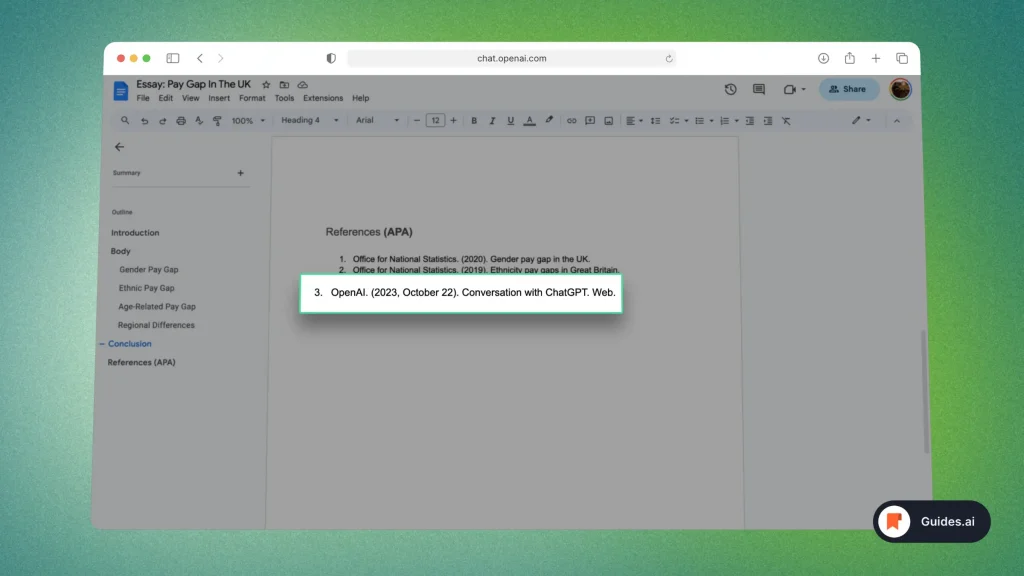 Referencing ChatGPT using APA format
