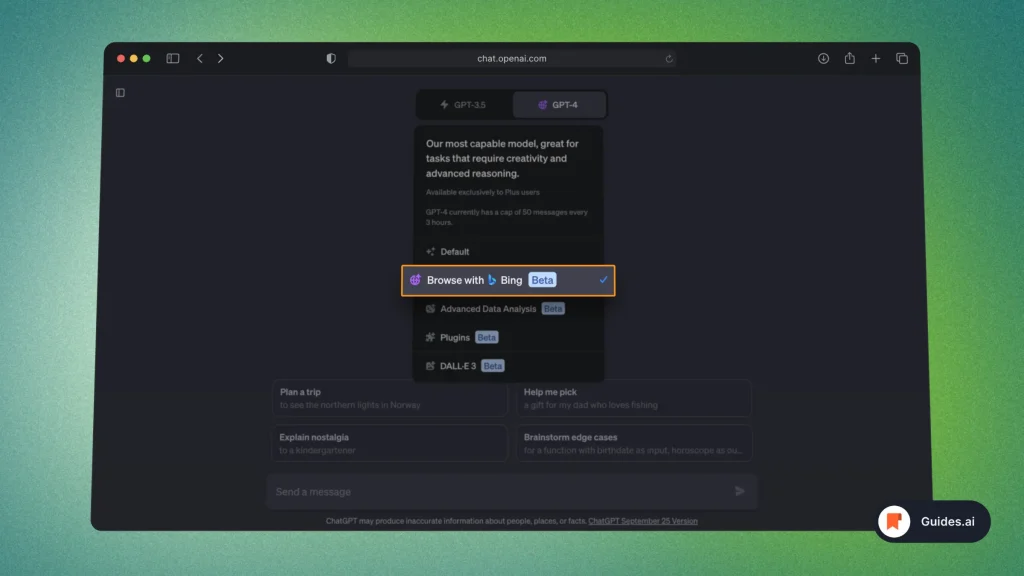 Switching to ChatGPT-4 Browse with Bing