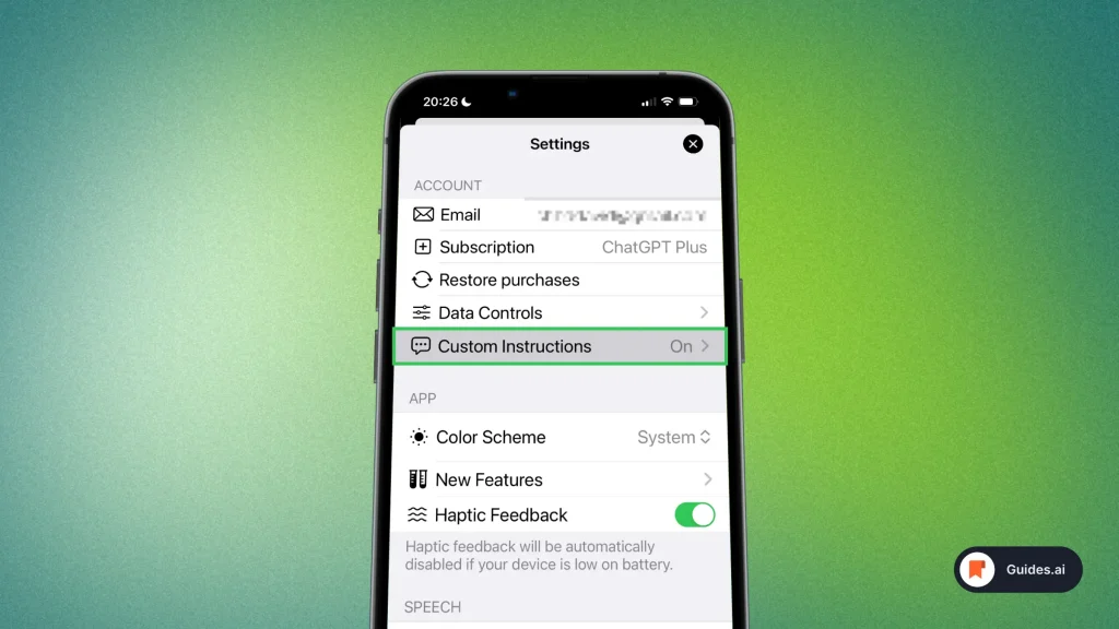 Turning on Custom Instructions on ChatGPT Mobile