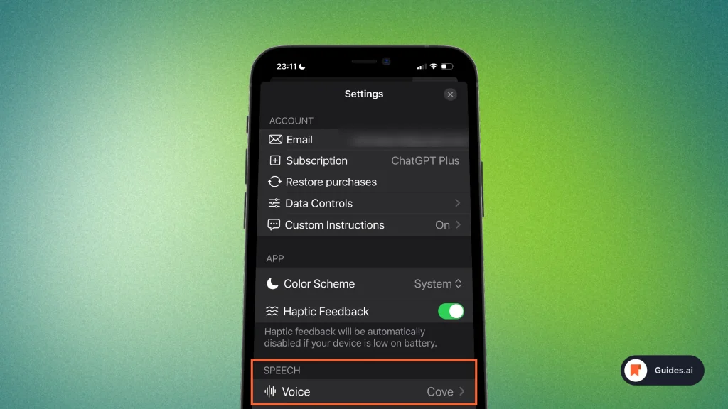 Voice settings in ChatGPT on iPhone