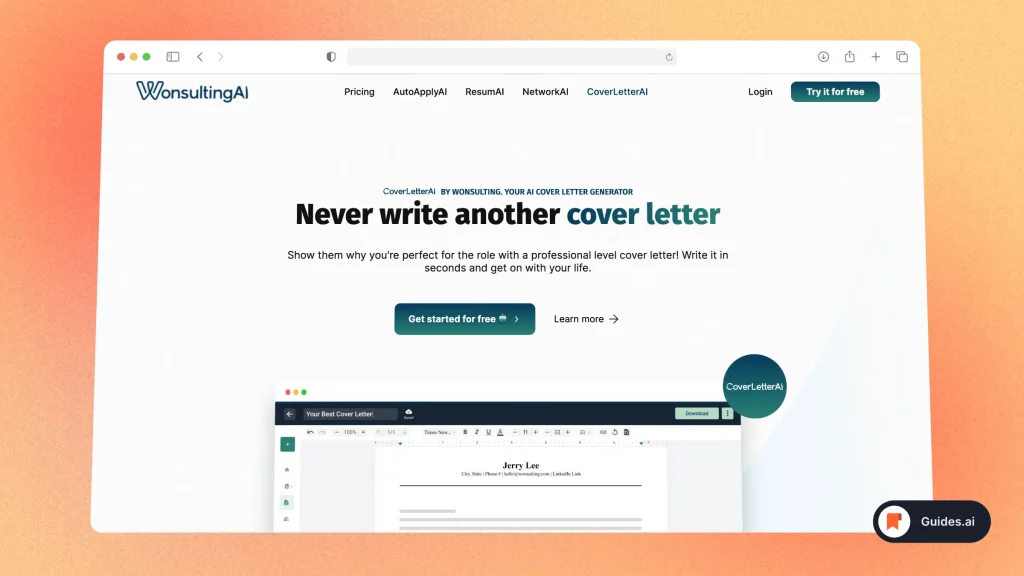 Wonsulting - AI Cover Letter Maker