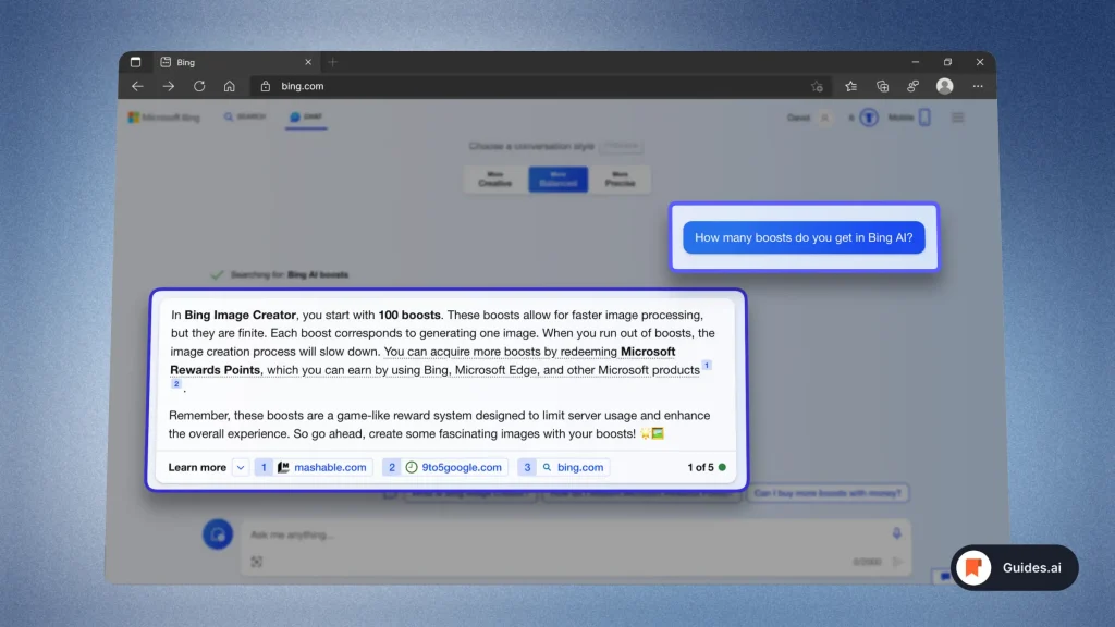 Asking Bing AI how many boosts do you get in the image generator
