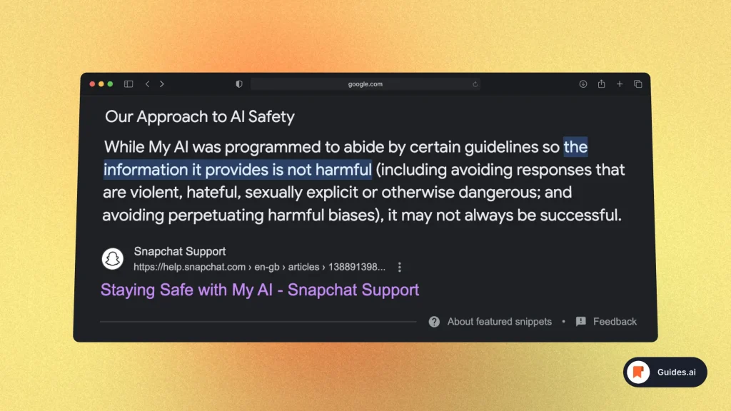 Asking Google if Snapchat AI is safe to use