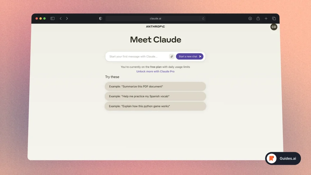 Claude.ai - New Chat Home Screen