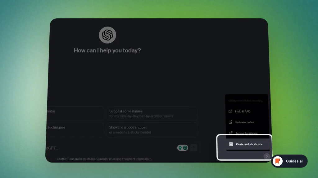 Clicking on Keyboard Shortcuts in ChatGPT