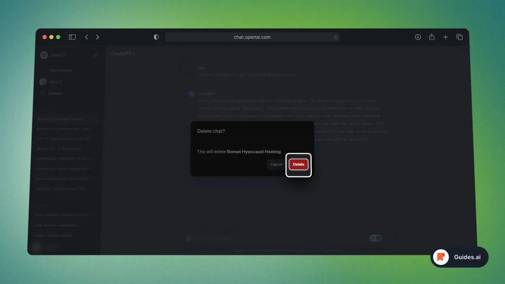 Deleting a chat in ChatGPT