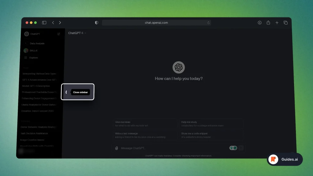 How to close the sidebar in ChatGPT