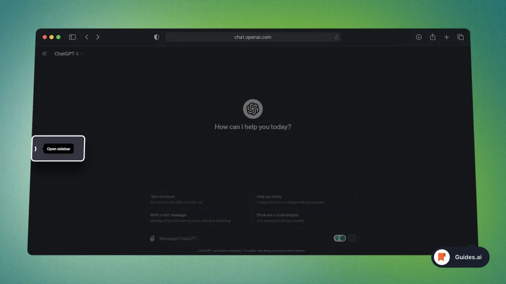 How to open the sidebar in ChatGPT