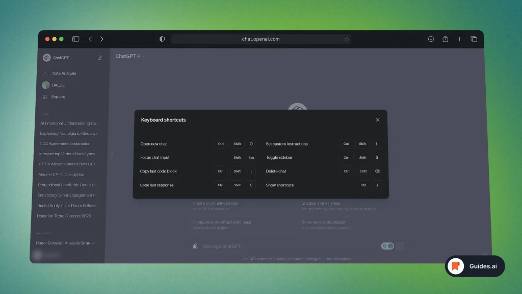 Keyboard shortcuts in ChatGPT