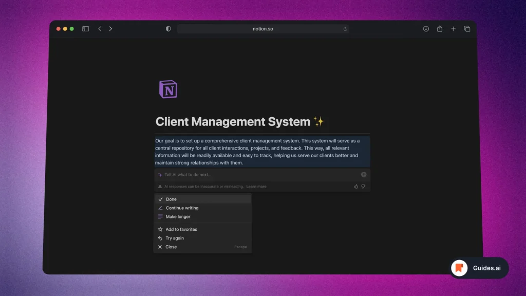 Notion AI can be a Client Management System