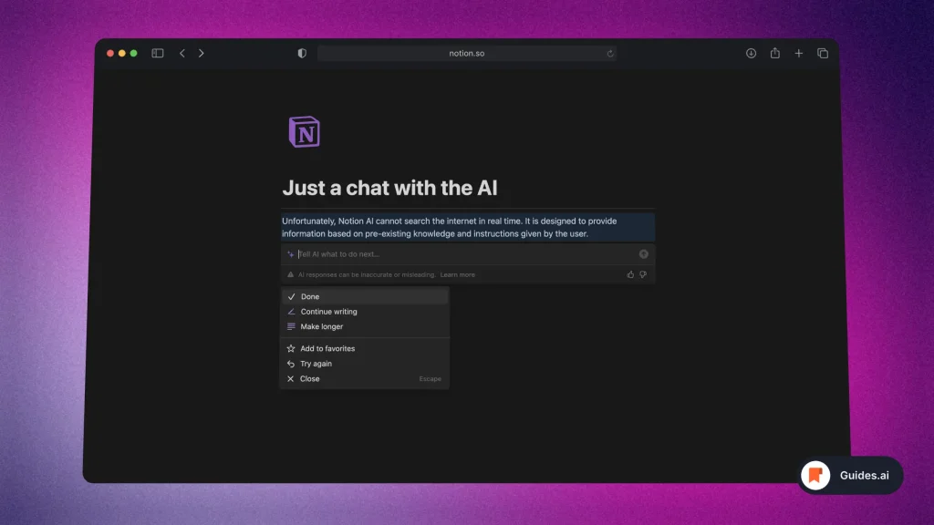 Notion AI cannot browse the internet