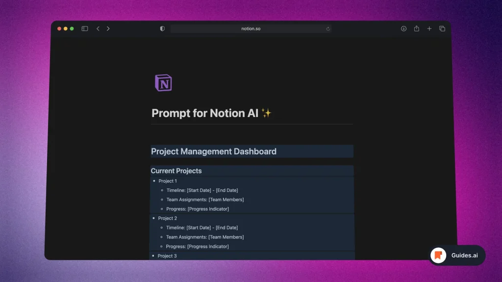 Notion AI creates a Project Management Dashboard