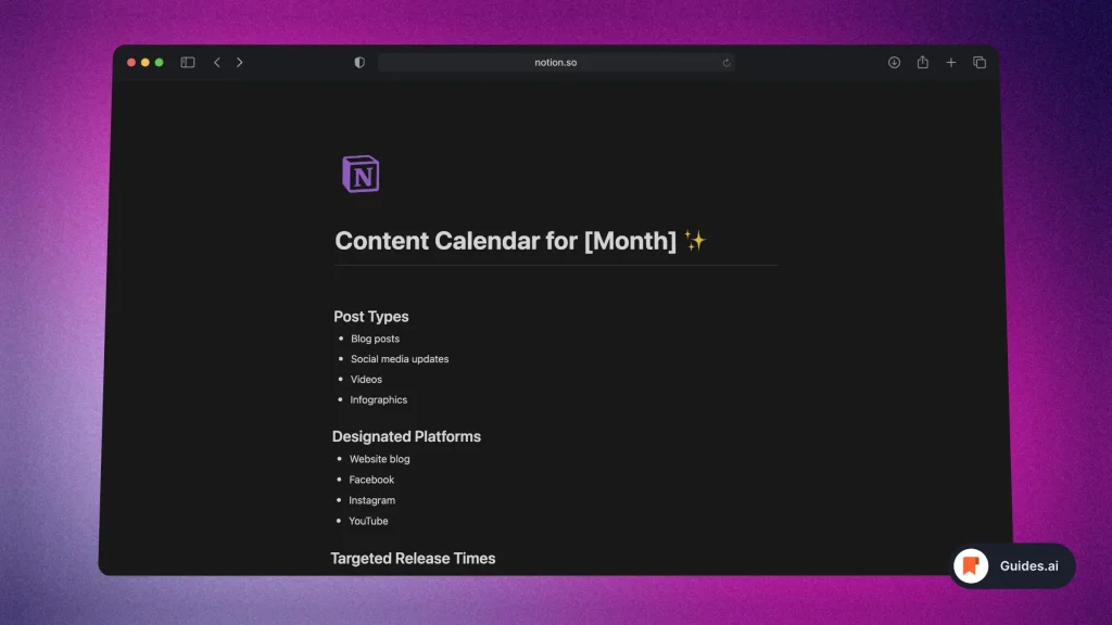 Notion AI creates a content calendar