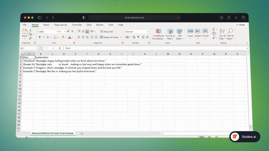 Opening exported ChatGPT conversation in Excel