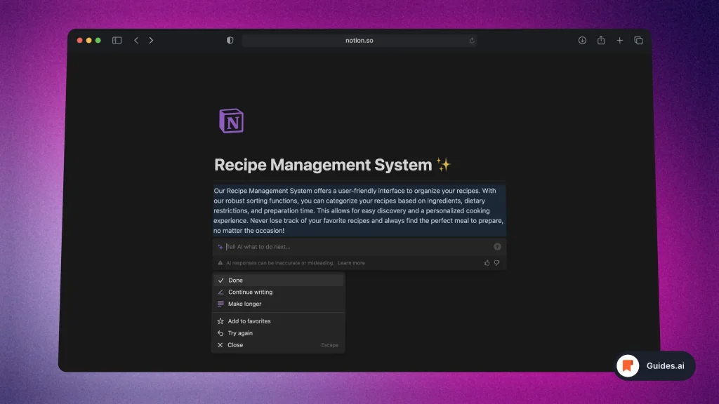 Recipe Management System with Notion AI