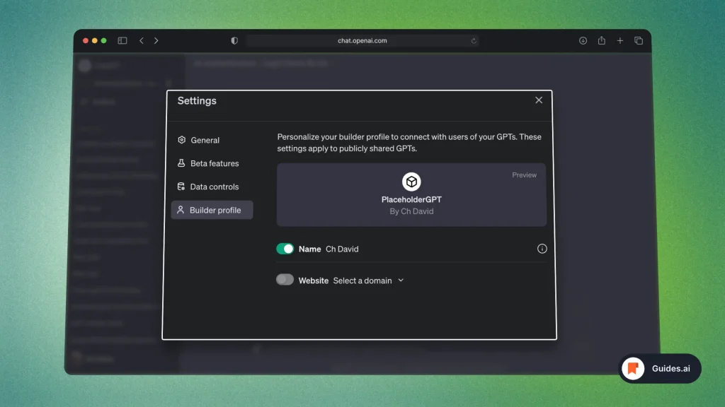 Setting up a builder profile in ChatGPT