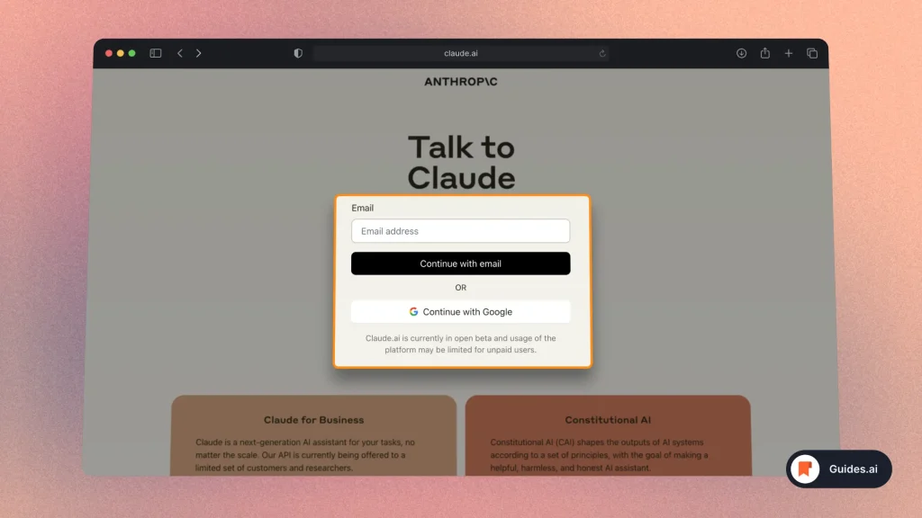 Using email to sign up for Claude.ai