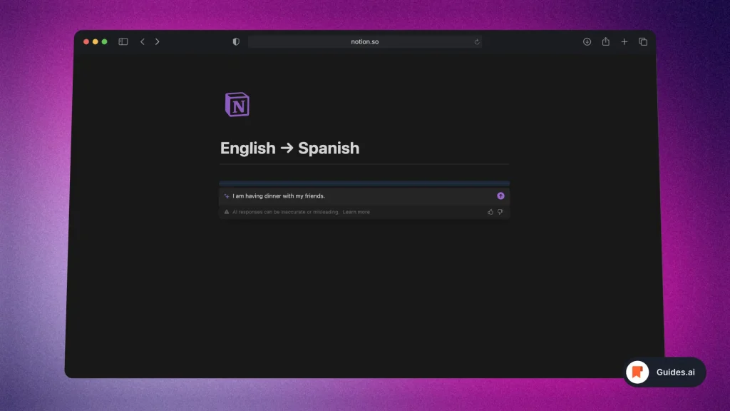 Translating text with Notion AI