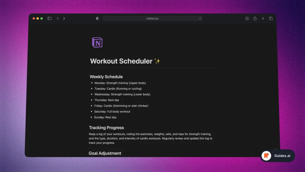 Using Notion AI for a Workout Scheduler