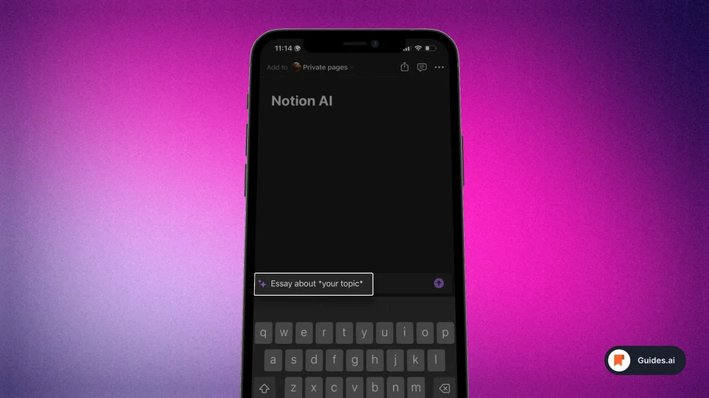 Writing an essay with Notion AI on mobile